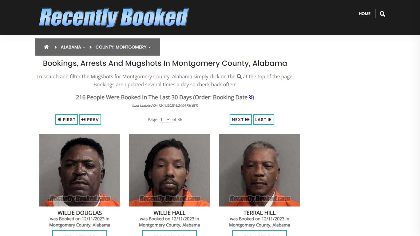 Recent bookings, Arrests, Mugshots in Montgomery County, Alabama